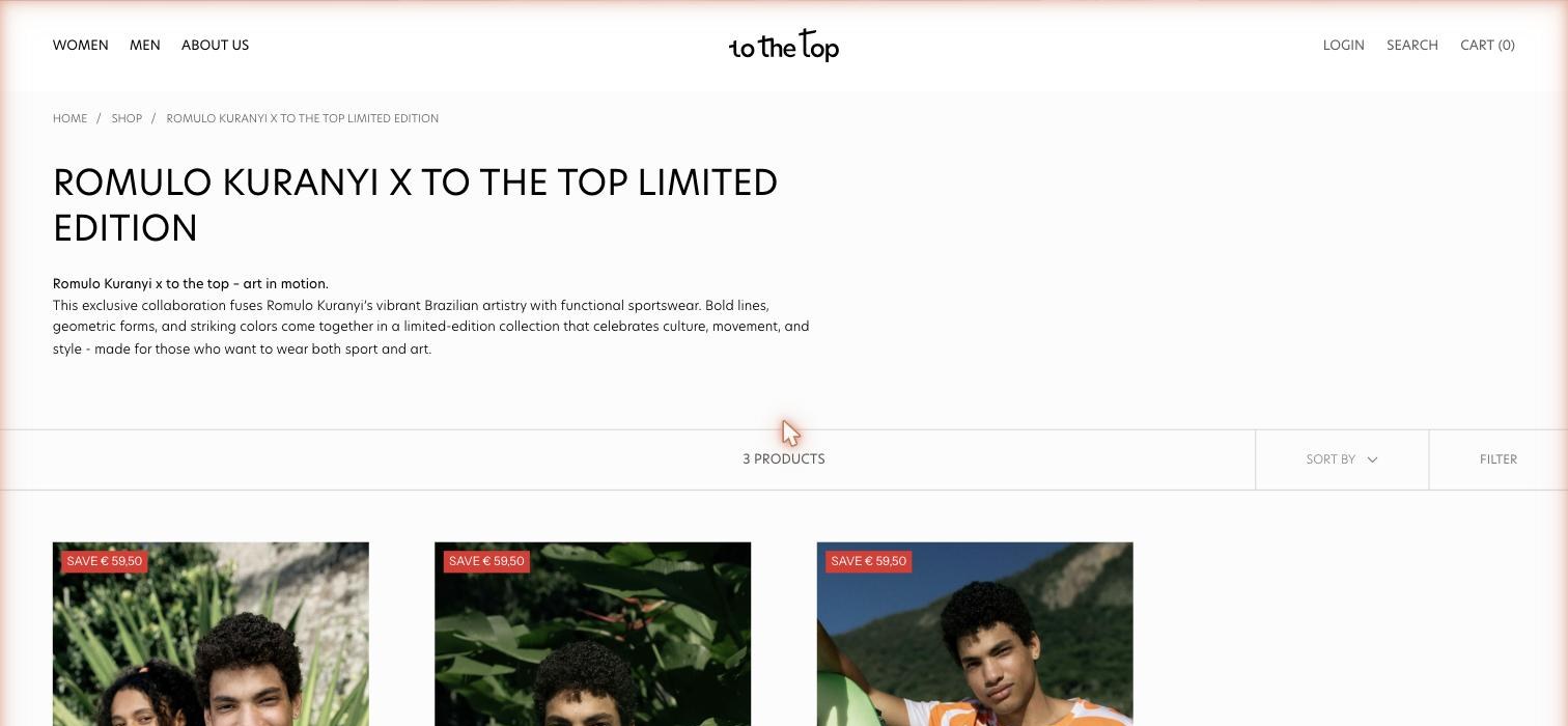 Kollektionsseite von to-the-top.com mit unseren Kampagnenbildern